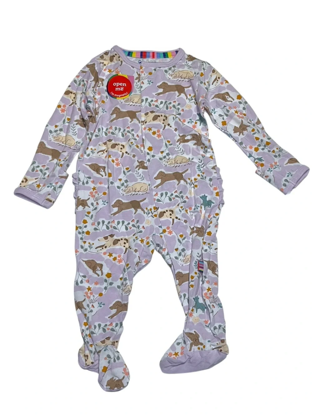 NWT  Magnetic Me Lavender Puppy Print Footie with Pastel Accents Sz 0-3M